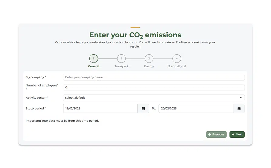 Aperçu de la plateforme d'Ecotree, un logiciel bilan carbone gratuit
