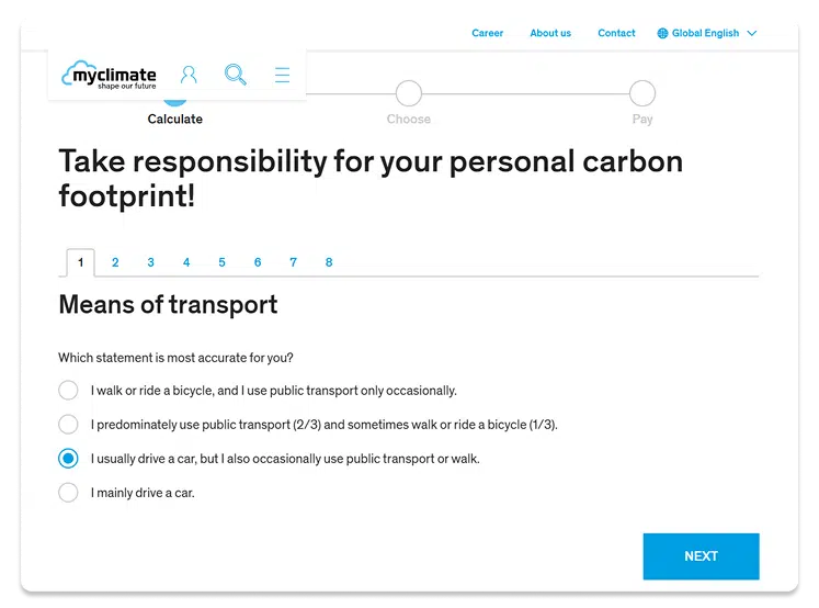 Aperçu du calculateur carbone gratuit de MyClimate