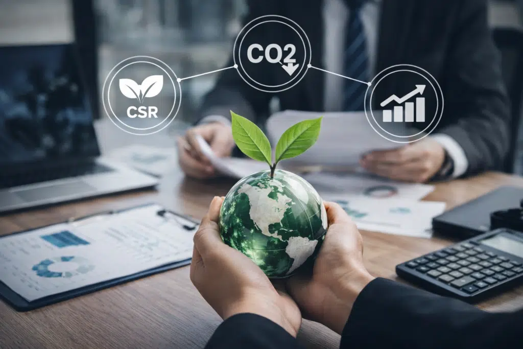 Illustratie van CO2-voetafdrukgegevens die worden gebruikt ter ondersteuning van strategische decarbonisatie en bedrijfsprestaties.