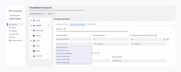 Module "Mesure" de notre logiciel bilan carbone.